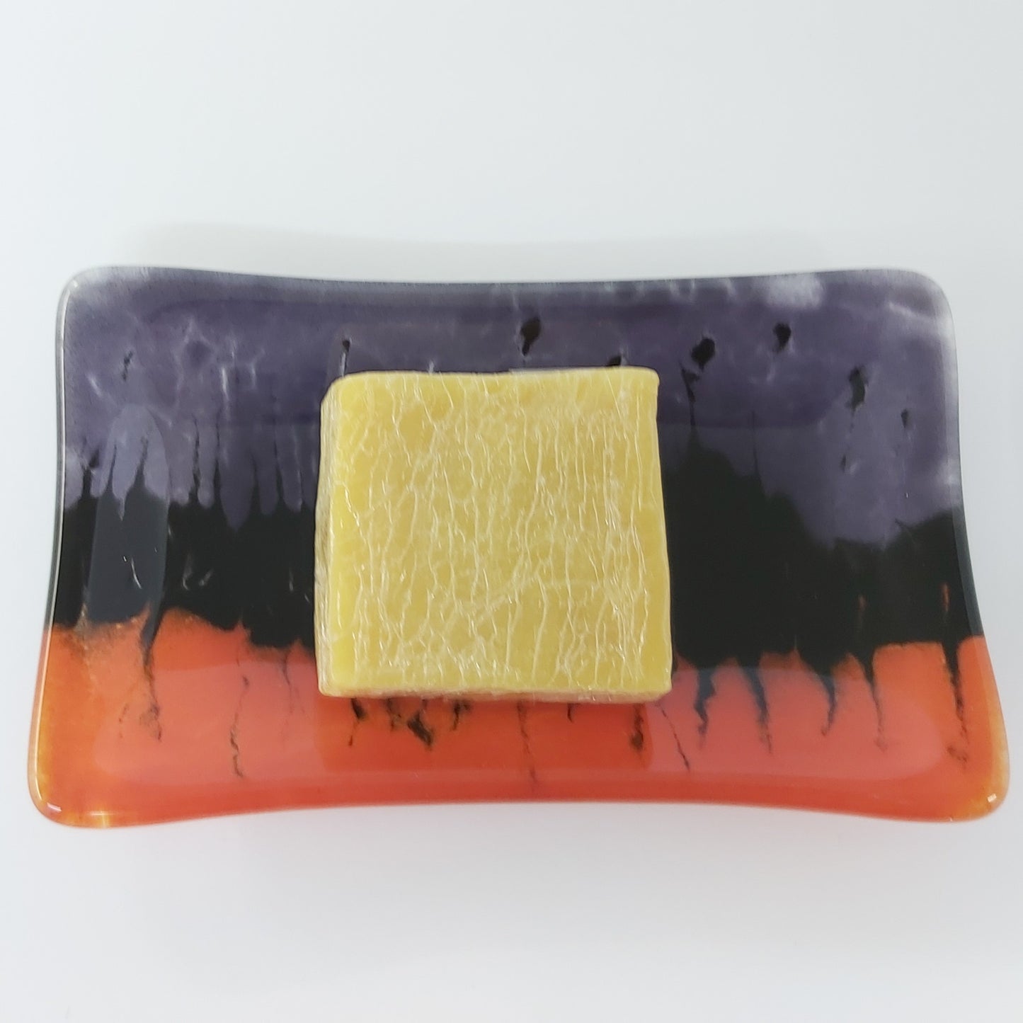 Glass Soap Dish with Tri-Colour Design