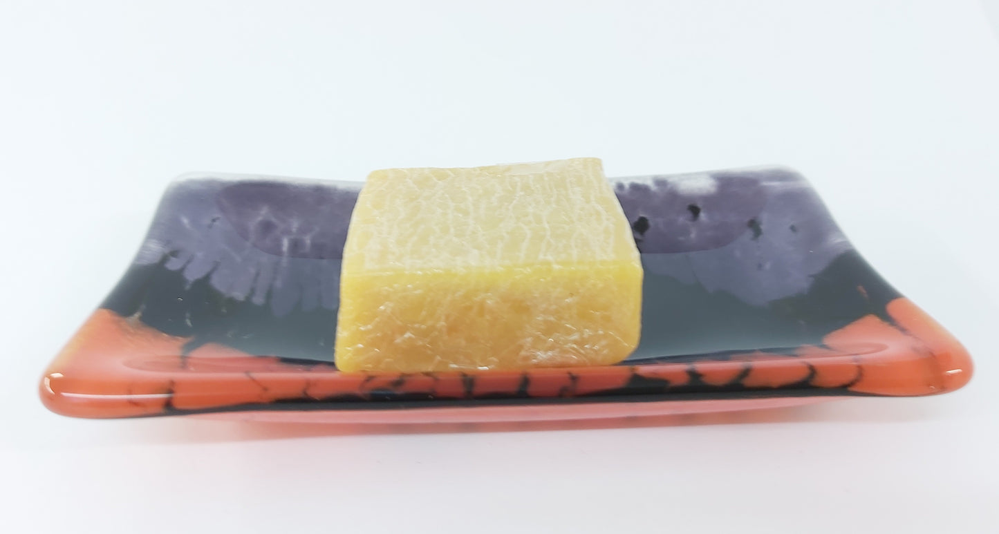 Glass Soap Dish with Tri-Colour Design