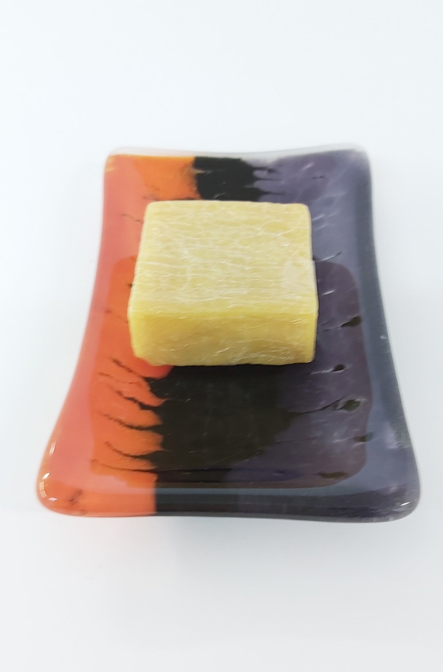 Glass Soap Dish with Tri-Colour Design