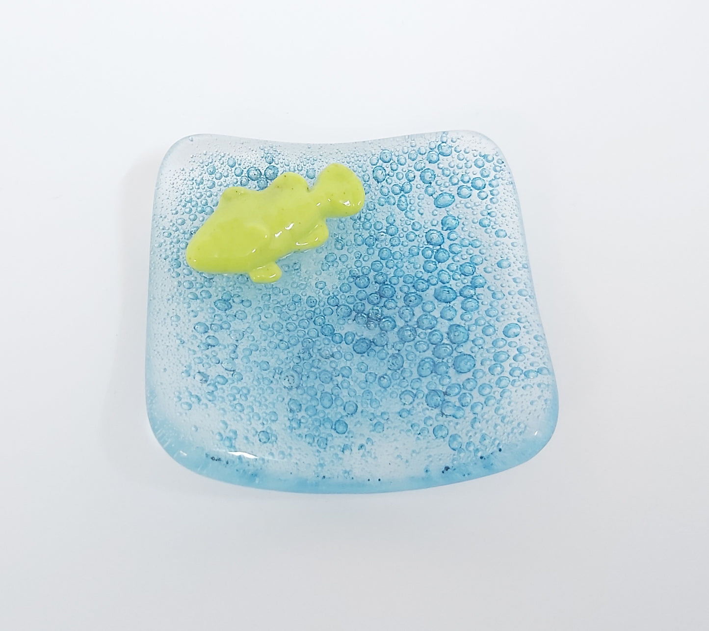 Handmade glass trinket dish - Blue bubbles with fish