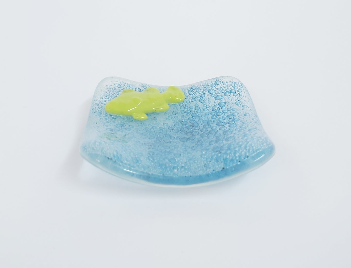 Handmade glass trinket dish - Blue bubbles with fish