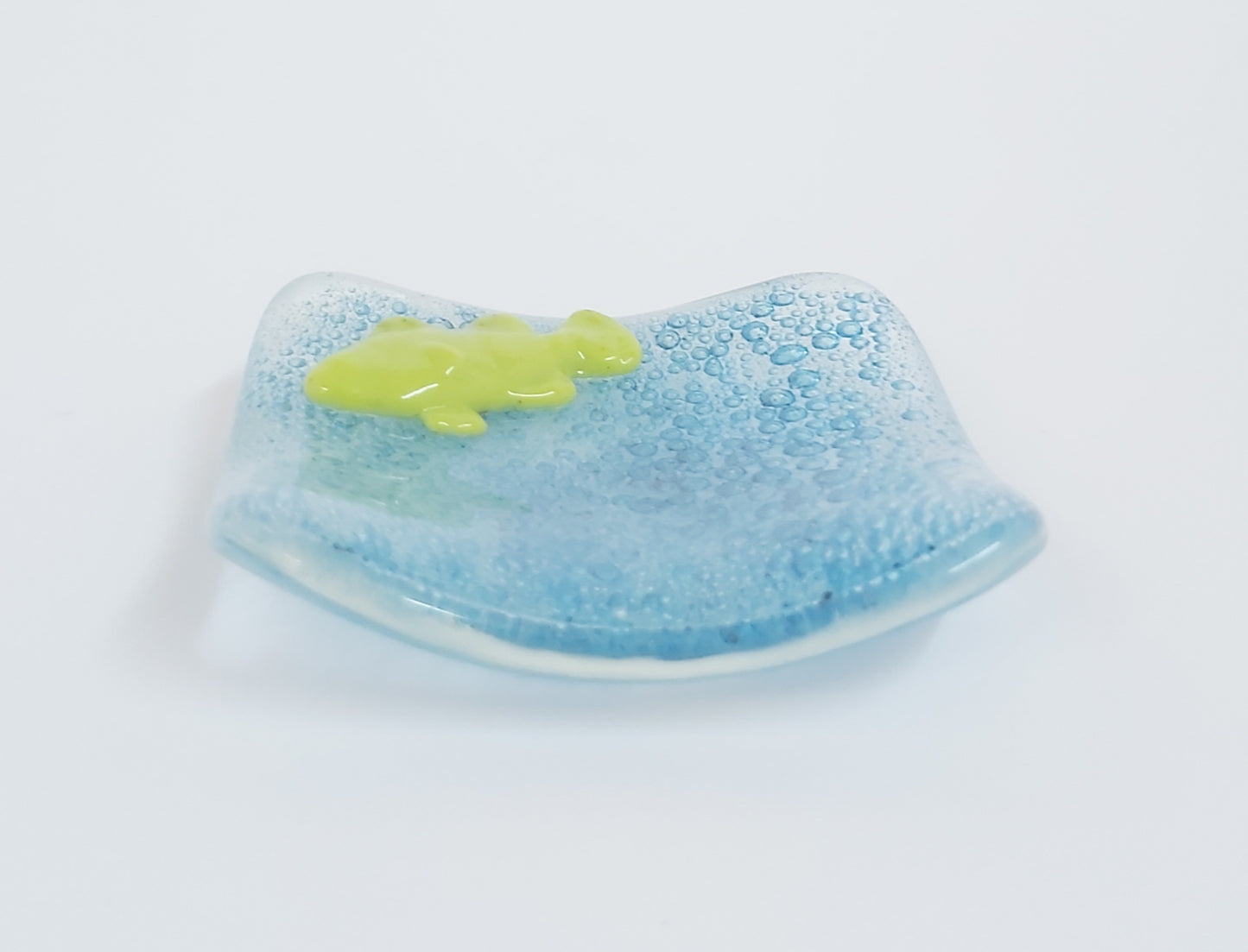 Handmade glass trinket dish - Blue bubbles with fish
