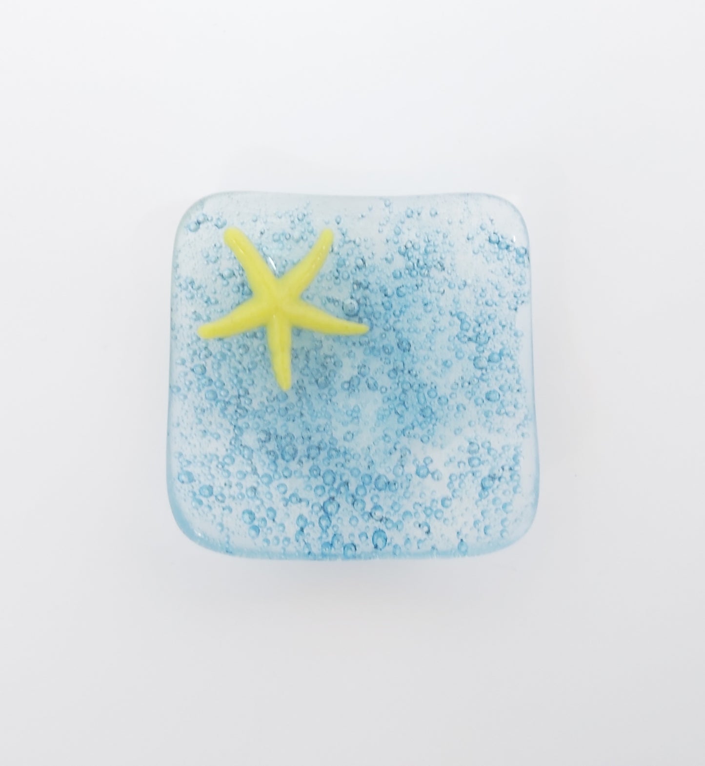 Handmade Glass Trinket Dish - Blue Bubbles with Starfish
