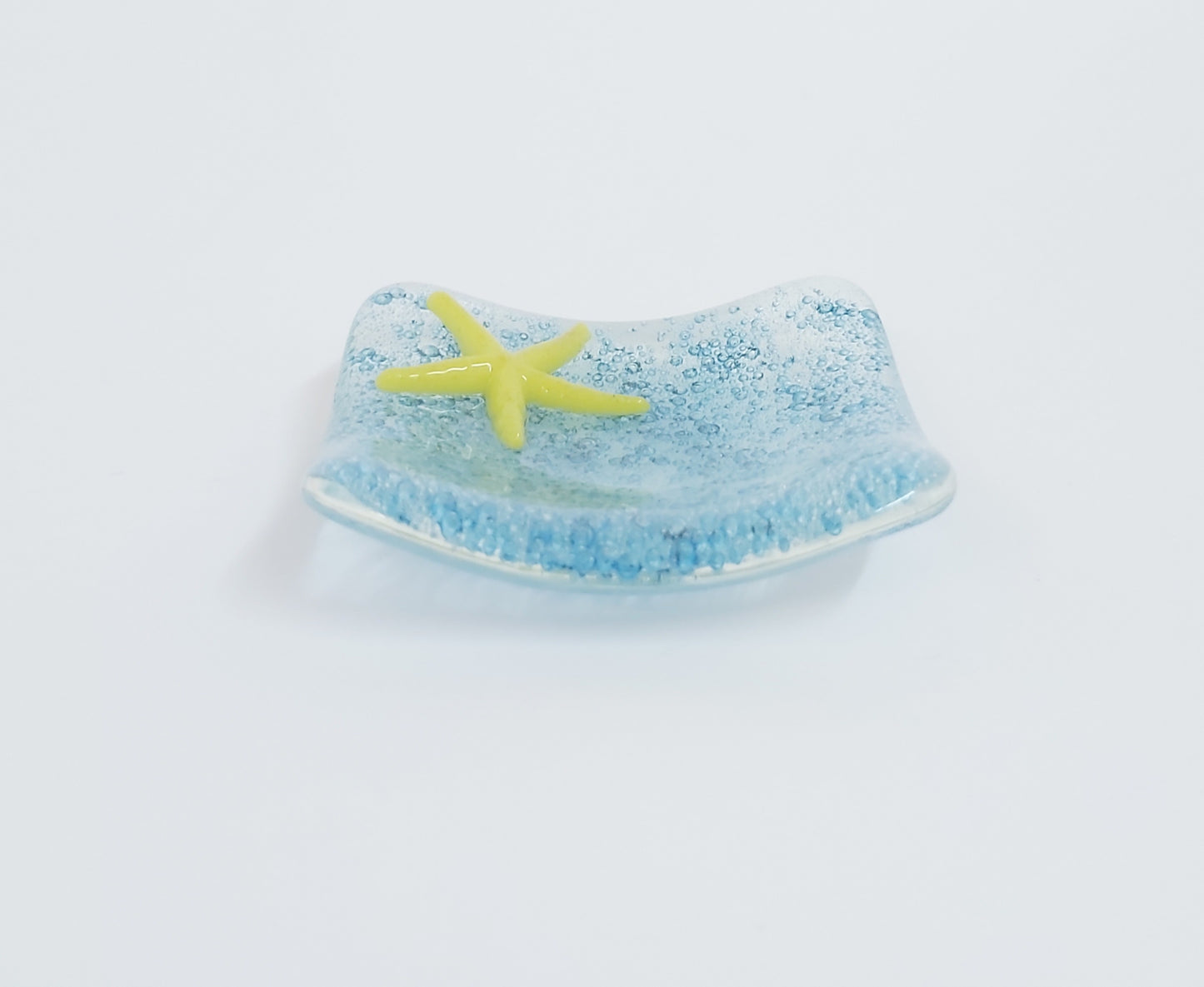 Handmade Glass Trinket Dish - Blue Bubbles with Starfish