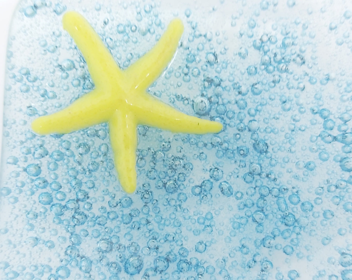 Handmade Glass Trinket Dish - Blue Bubbles with Starfish