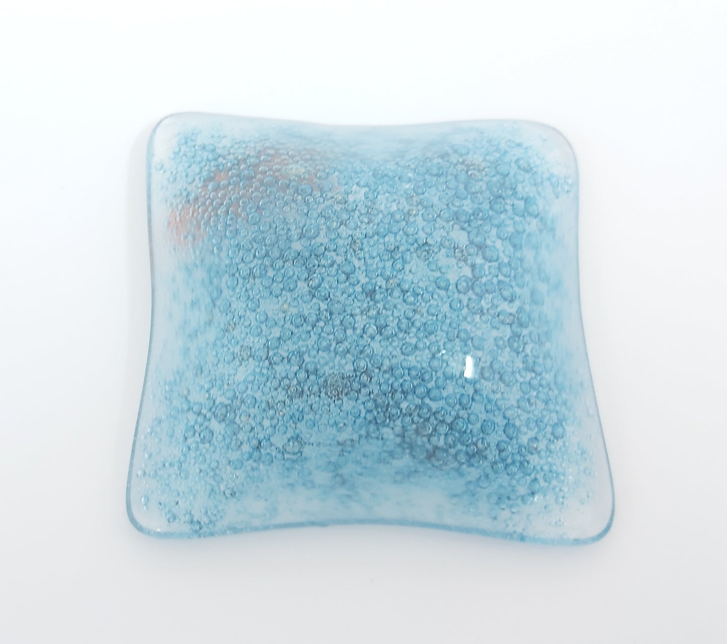 Handmade glass trinket dish - Blue bubbles with a Fish
