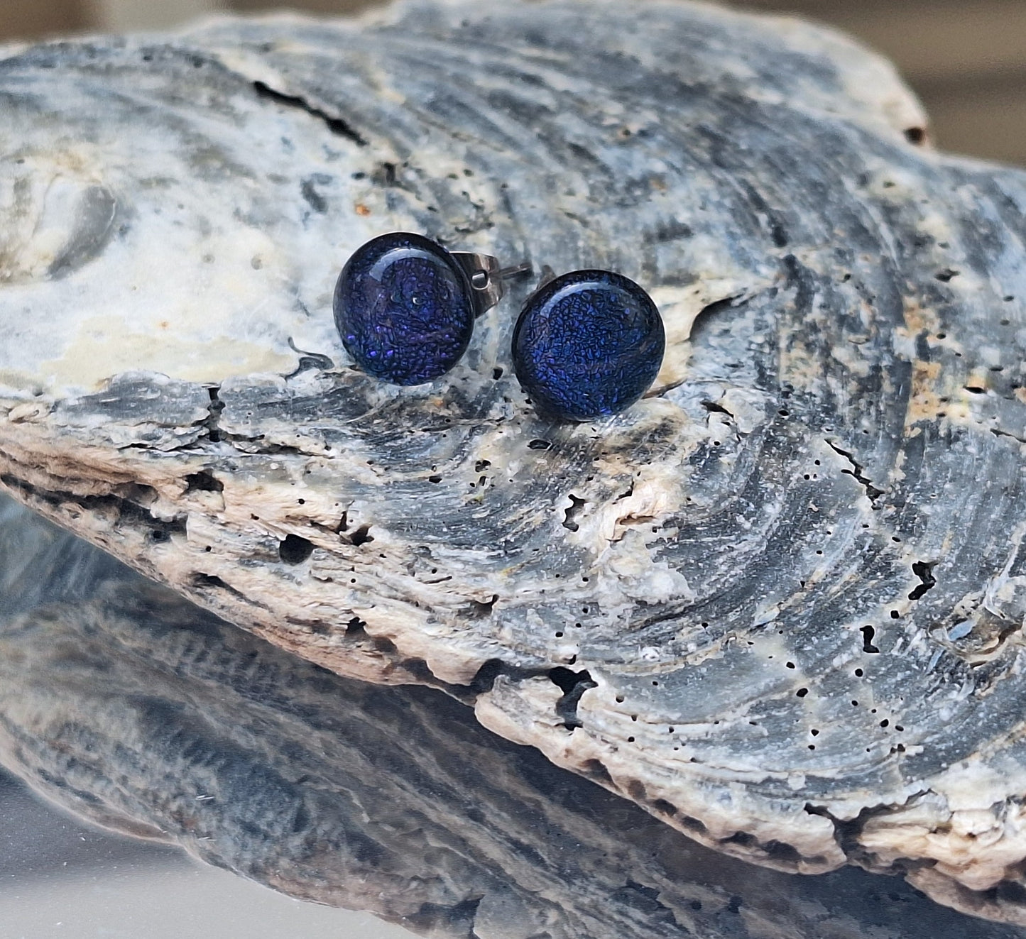 Handmade Dichroic Glass Earrings-Crumpled Blue E11