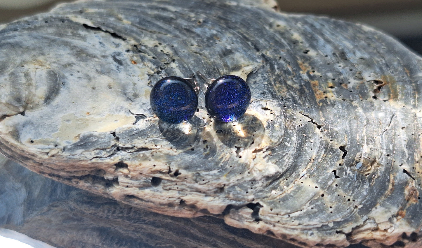 Handmade Dichroic Glass Earrings-Crumpled Blue E11