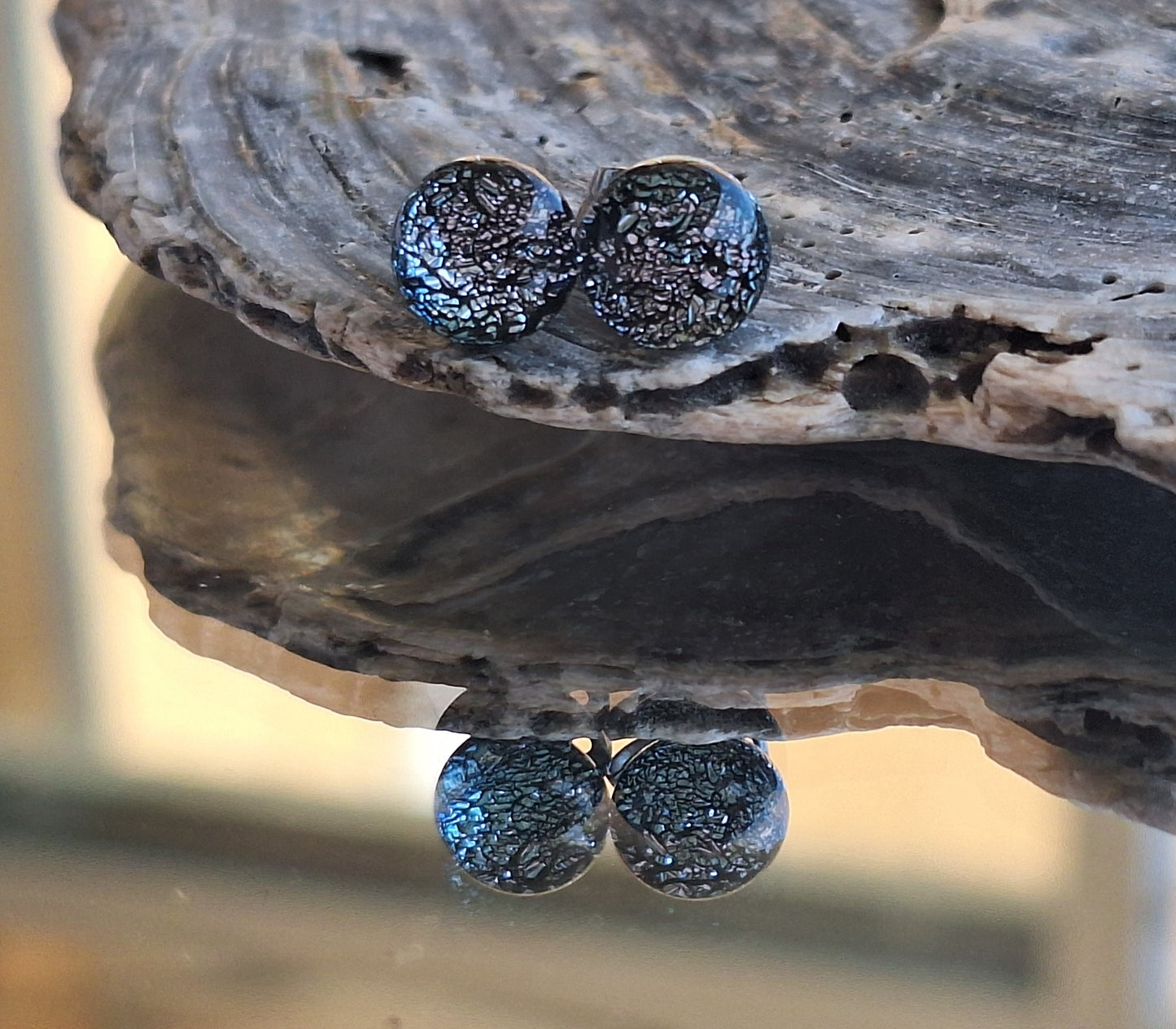Handmade Dichroic Glass Earrings-Crumpled Silver E01