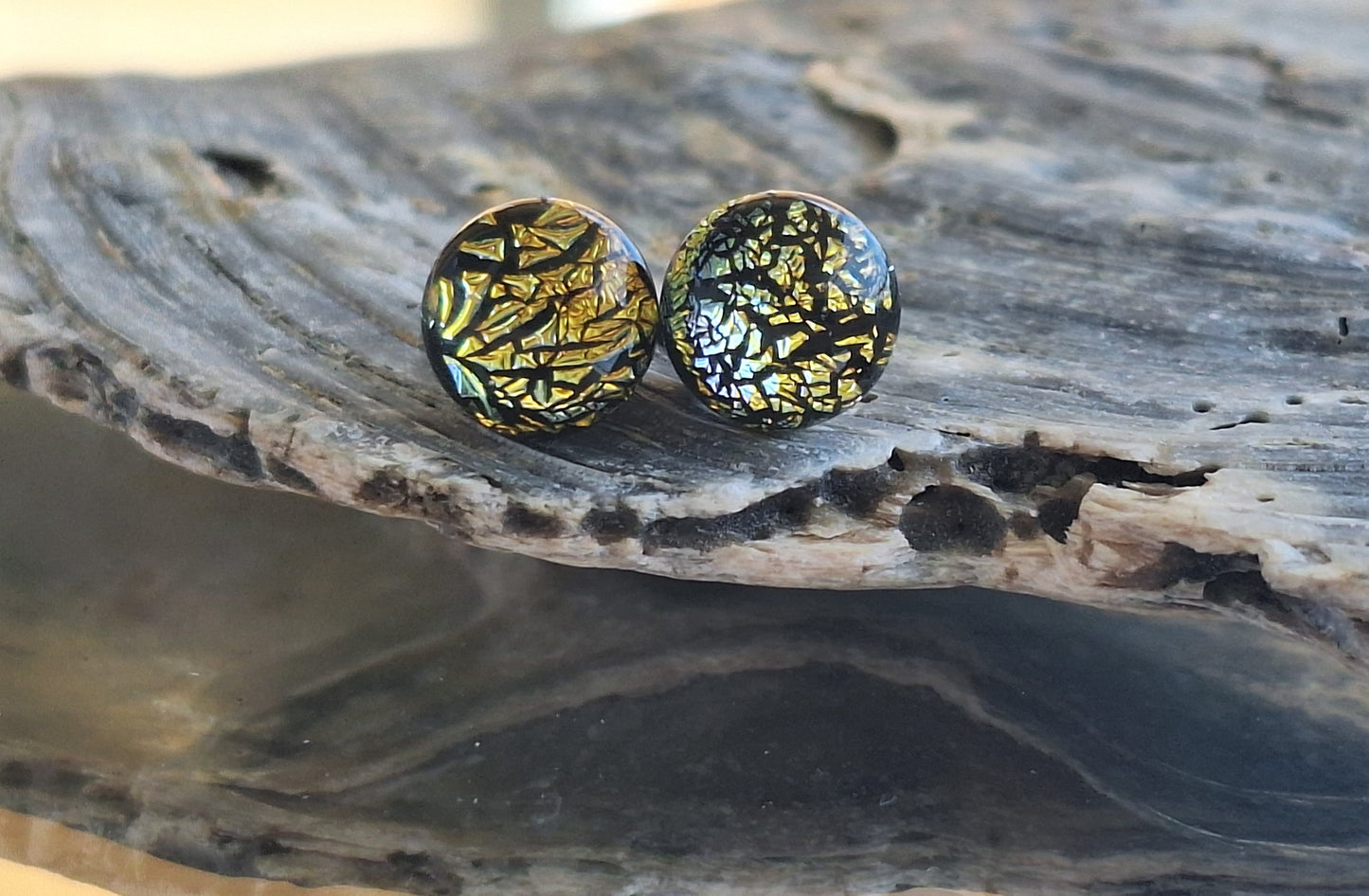 Handmade Dichroic Glass Earrings-Crumpled Orange-E04