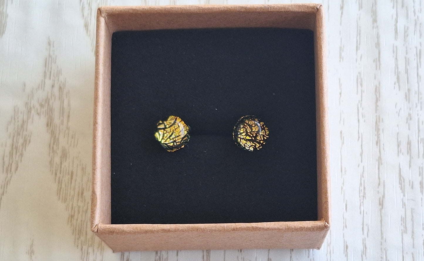 Handmade Dichroic Glass Earrings-Crumpled Orange-E04