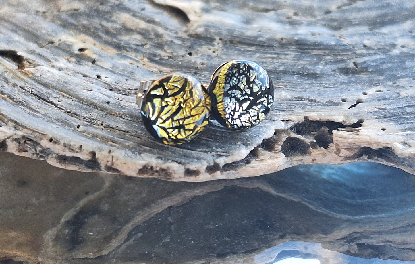 Handmade Dichroic Glass Earrings-Crumpled Orange-E04