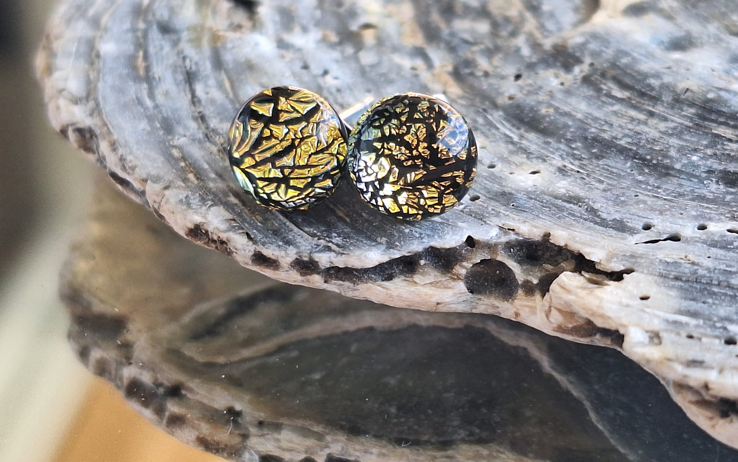 Handmade Dichroic Glass Earrings-Crumpled Orange-E04
