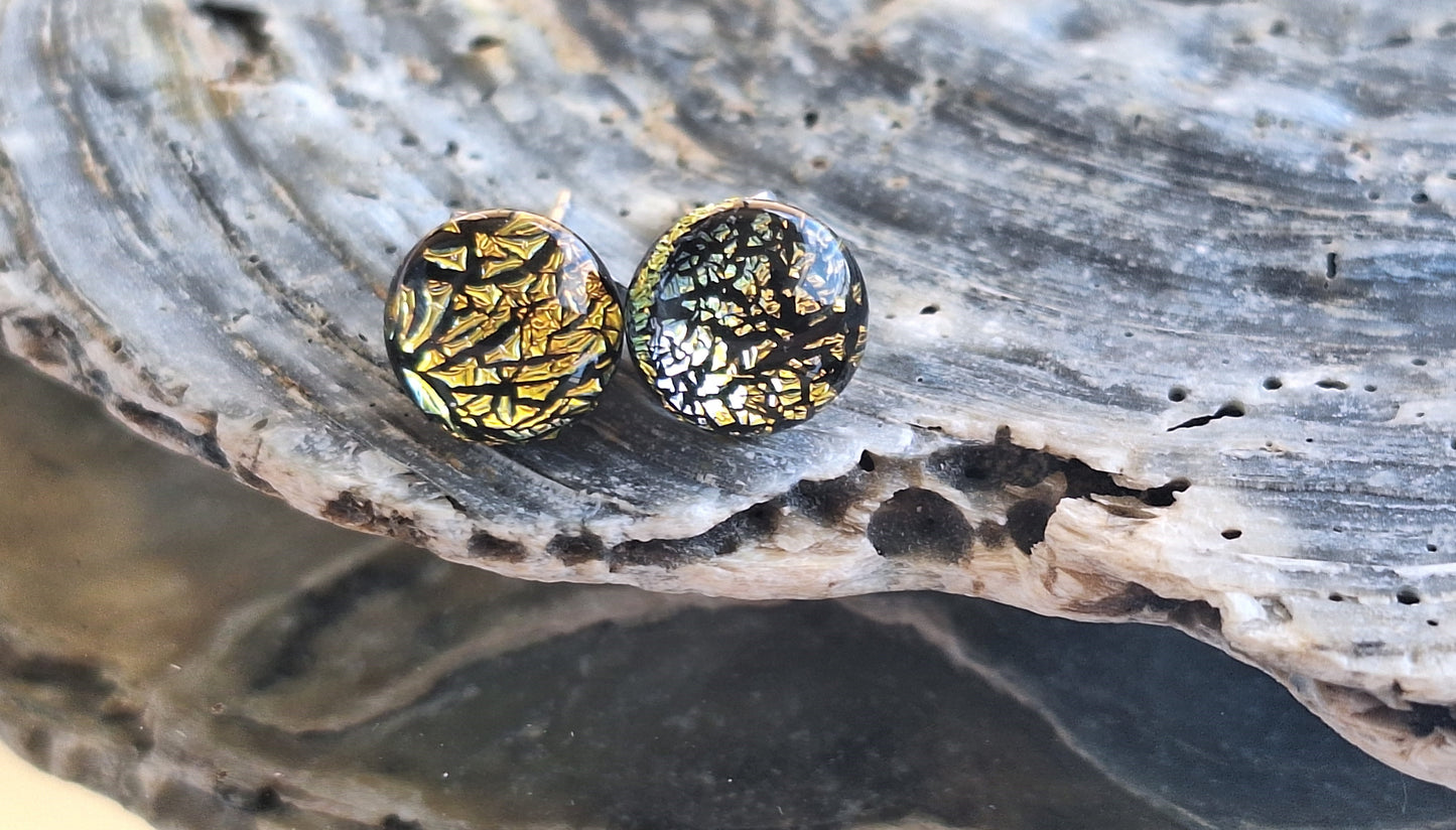 Handmade Dichroic Glass Earrings-Crumpled Orange-E04