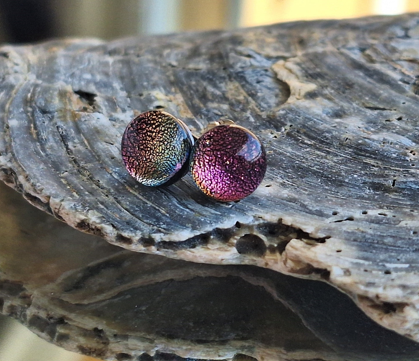 Handmade Dichroic Glass Earrings-Pink-E12