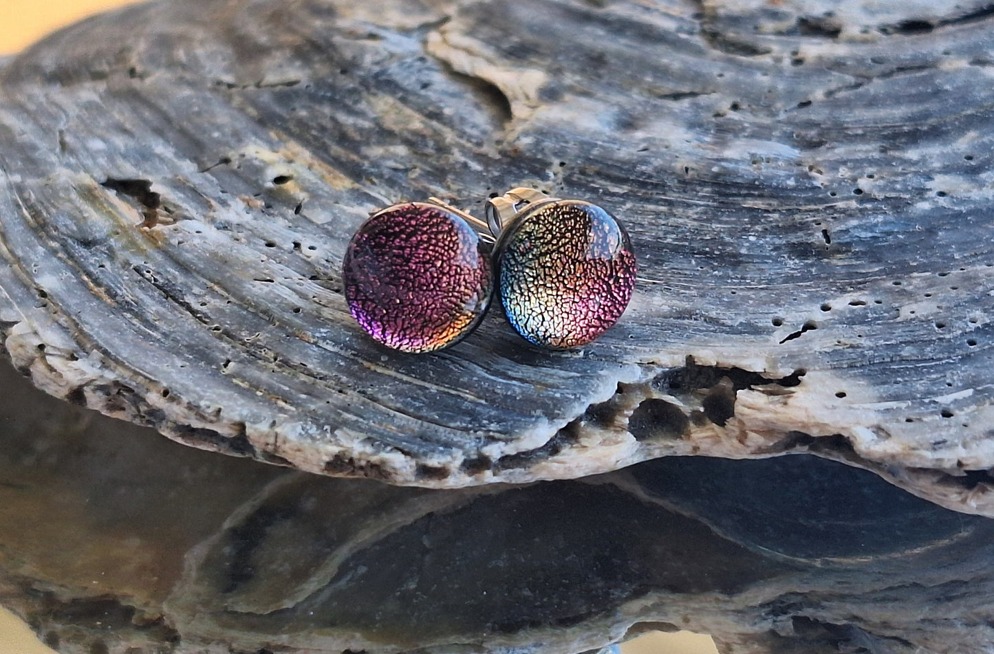 Handmade Dichroic Glass Earrings-Pink-E12