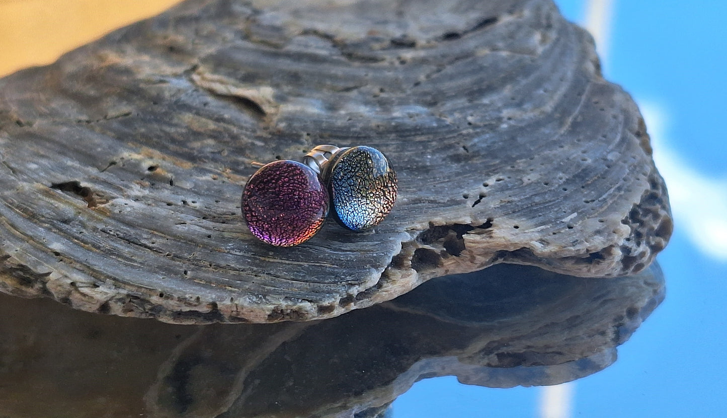 Handmade Dichroic Glass Earrings-Pink-E12