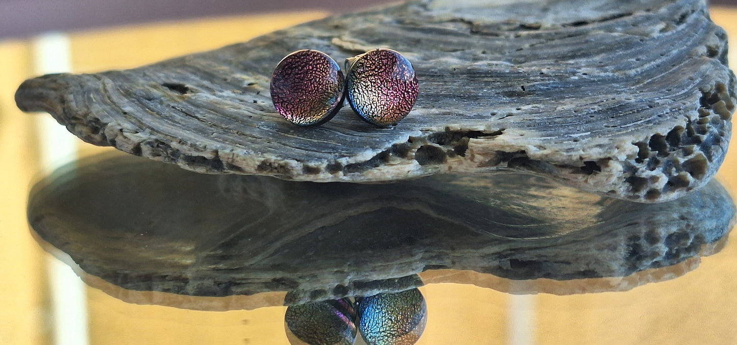 Handmade Dichroic Glass Earrings-Pink-E12