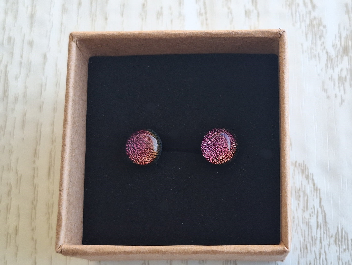 Handmade Dichroic Glass Earrings-Pink-E12