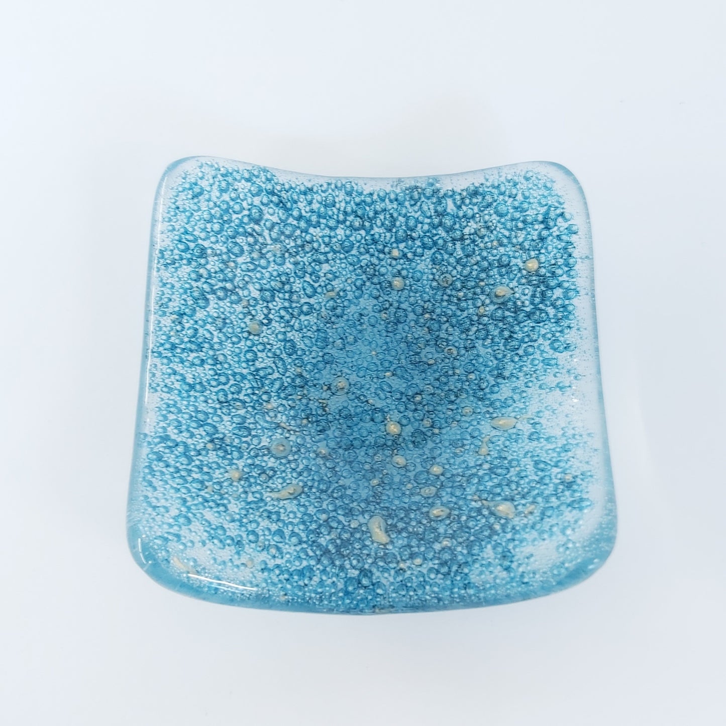 Örhängesskål av Handgjort Glas - Blå Bubblor med Guldstänk