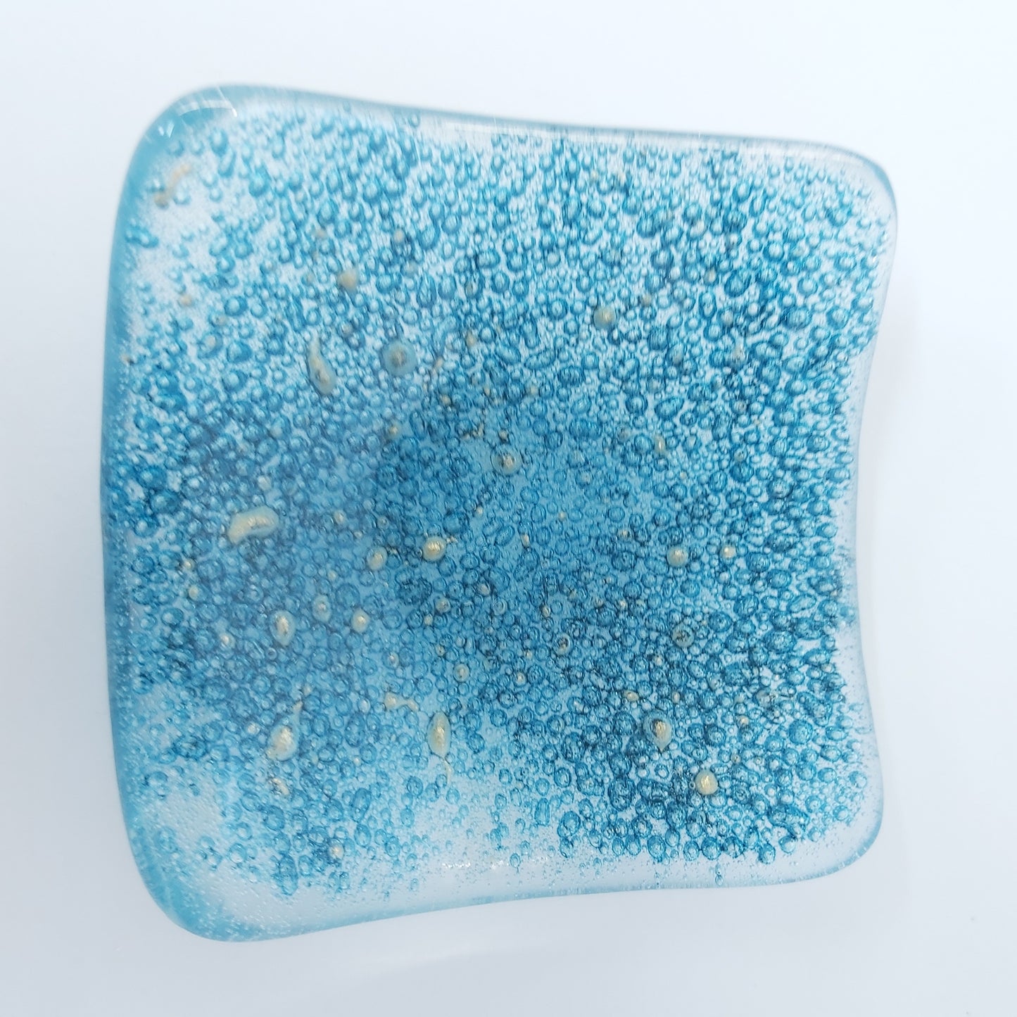 Örhängesskål av Handgjort Glas - Blå Bubblor med Guldstänk
