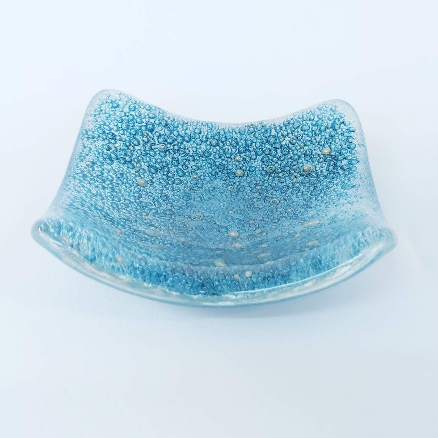 Örhängesskål av Handgjort Glas - Blå Bubblor med Guldstänk