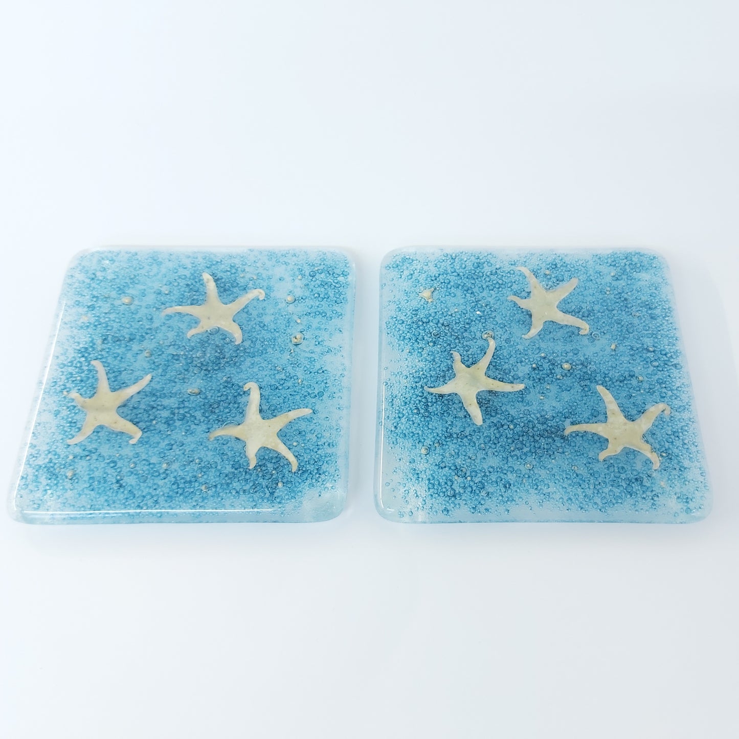 Coasters with Blue Bubbles and Golden Starfish