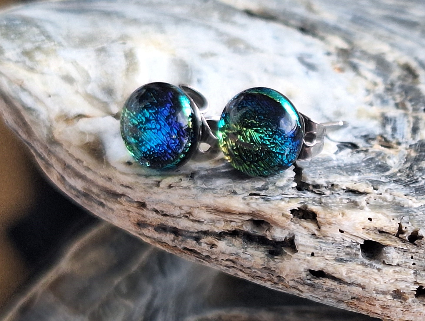 Handmade Dichroic Glass Earrings-Crumpled Violet E02