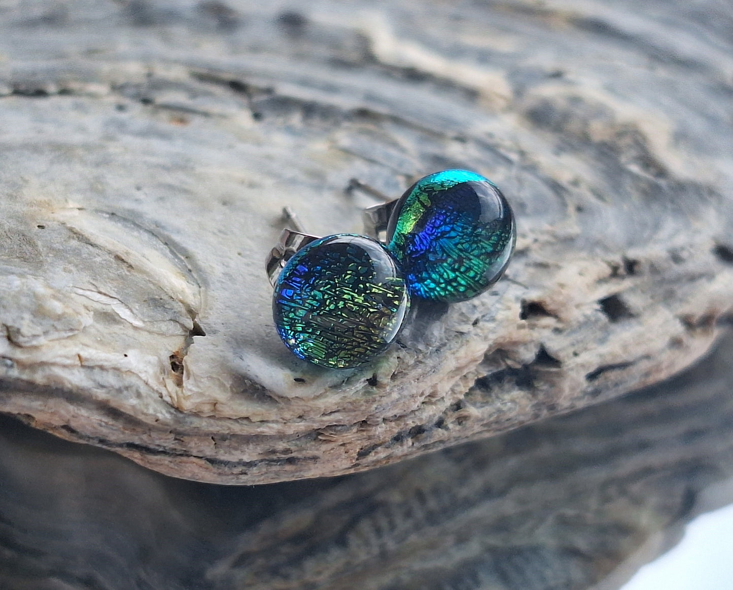 Handmade Dichroic Glass Earrings-Crumpled Violet E02