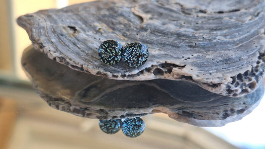 Handmade Dichroic Glass Earrings-Crumpled Yellow-E09